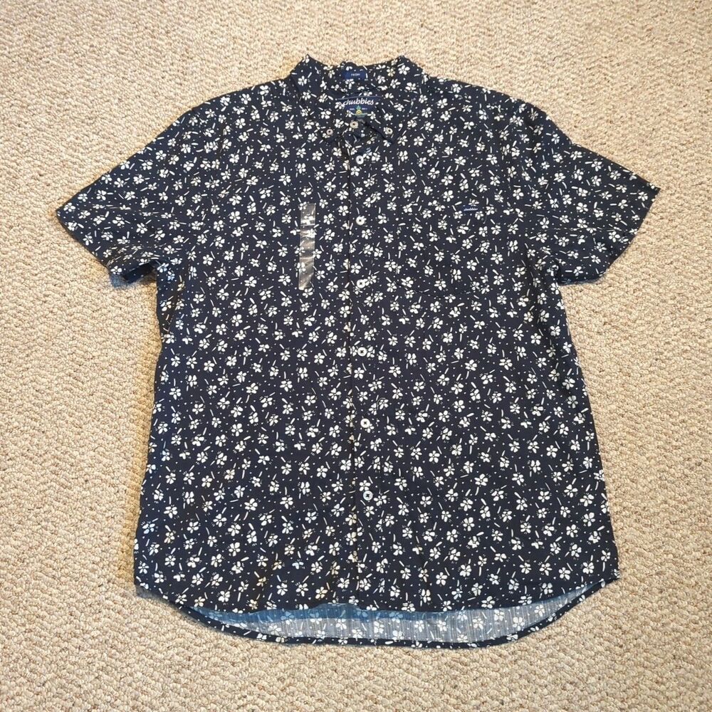 Chubbies Friday Button Down Shirt Mens M Black Hawaiian Tropical Floral Cotton